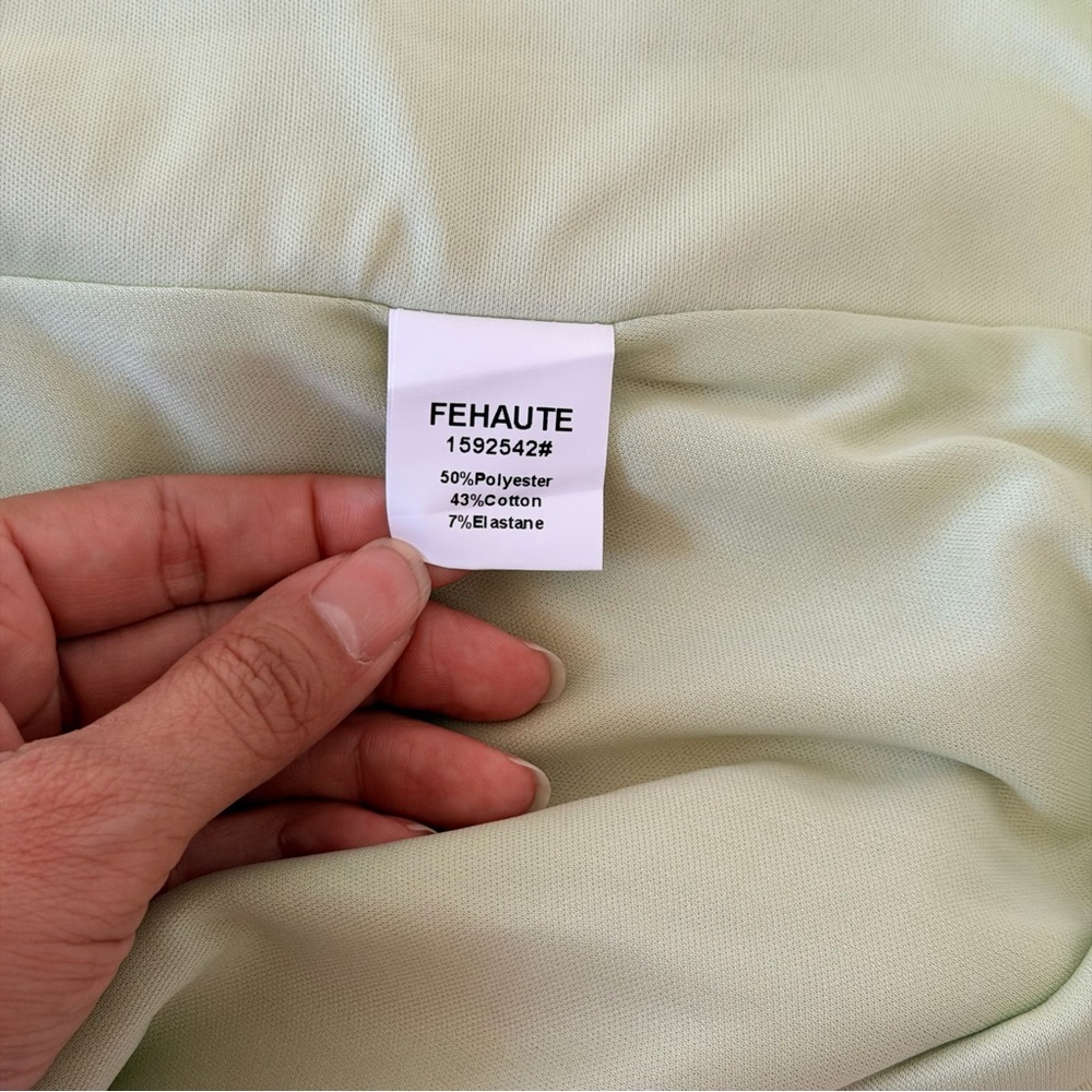 NWT Fehaute Sleeveless Light Green Mindi Length Twist Bow Detail Ruffle Hem - Picture 10 of 11